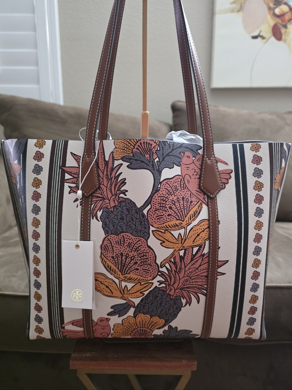 Tory Burch Perry Printed Triple-Compartment Tote Bag, NWT Orange Wonderland Vine